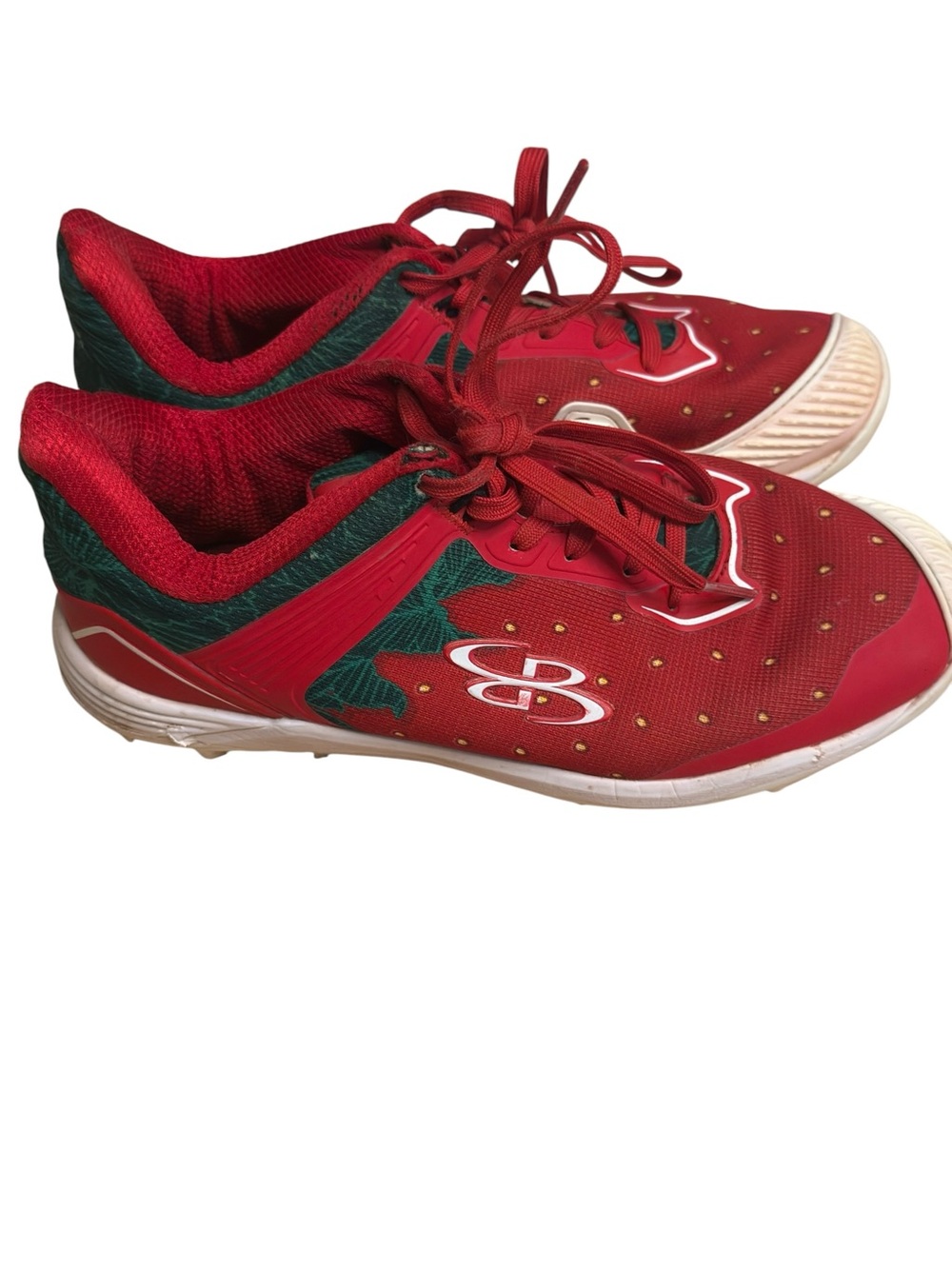 Boombah Women’s Red Athletic Molded Cleats with Green Accents Size 7.5